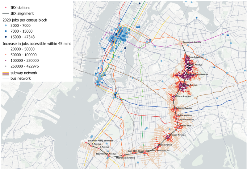 map of NYC showing jobs and increase in their accessibility